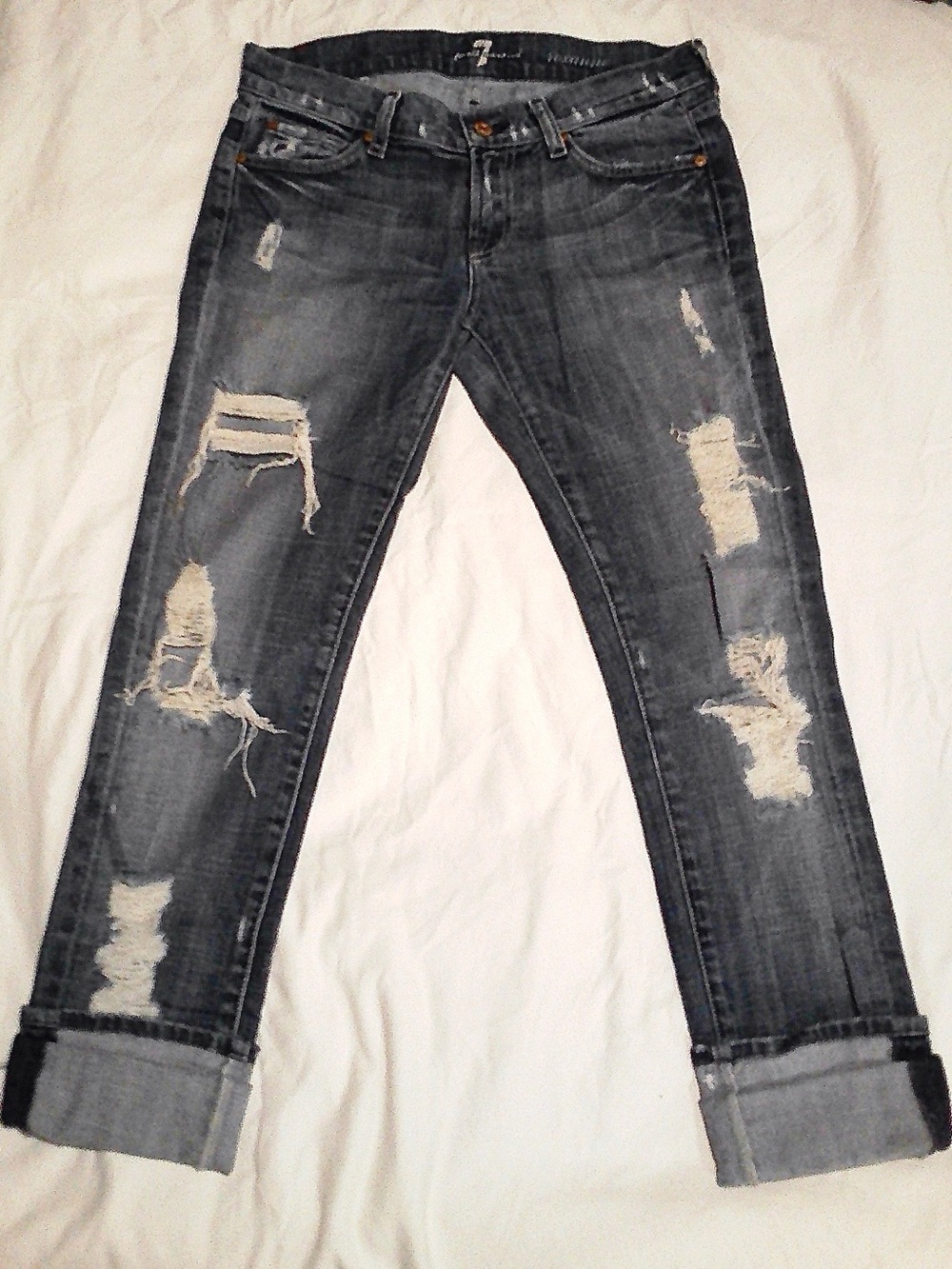 7 For All Mankind Distressed Women's Ripped Cropped Jeans Size 26